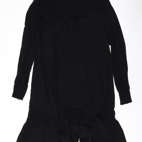 Dorothy Perkins Womens Black Viscose A-Line Size 14 Mock Neck Button