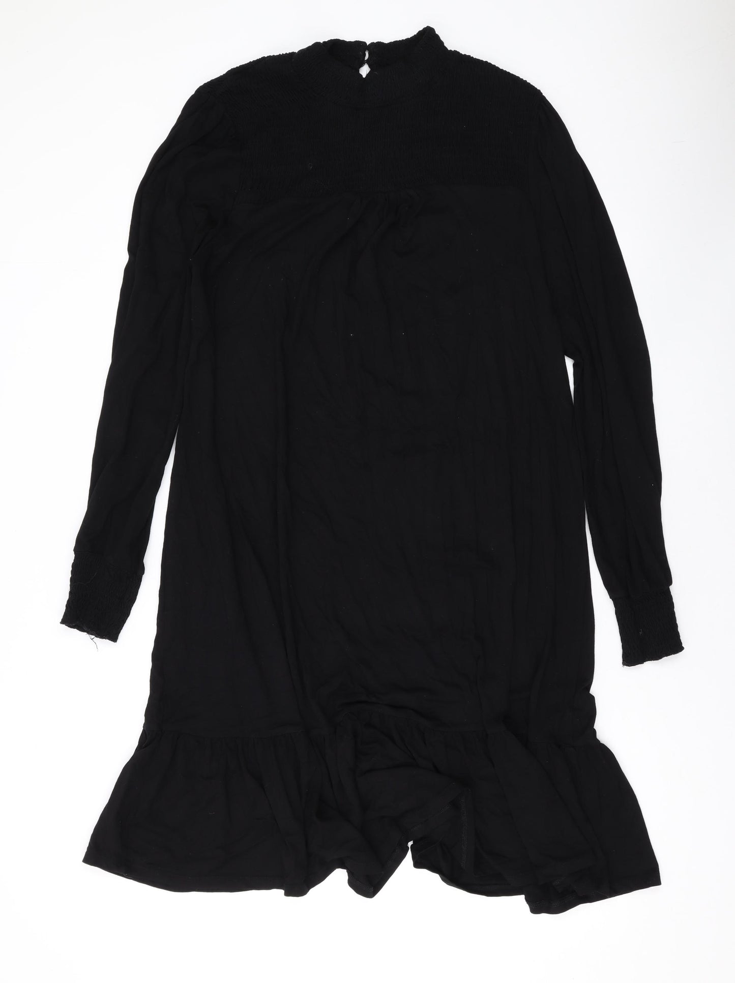 Dorothy Perkins Womens Black Viscose A-Line Size 14 Mock Neck Button