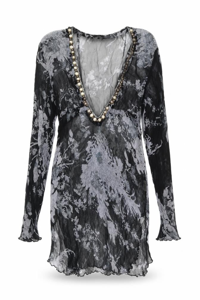 Front view of Lini women’s black flecked polyester cover up, size M