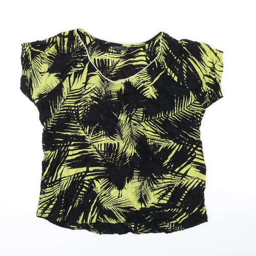 River Island Womens Black Geometric Polyester Basic T-Shirt Size 8 V-Neck - Leaf Print