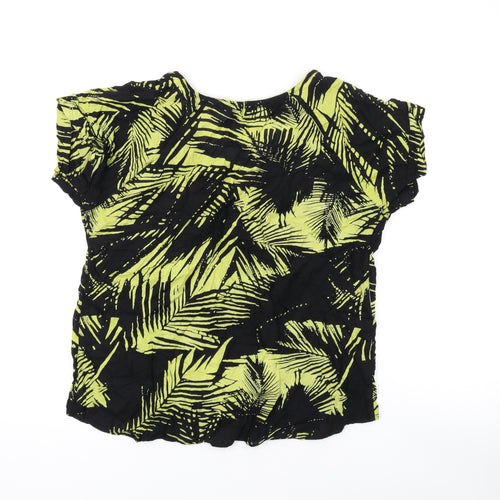 River Island Womens Black Geometric Polyester Basic T-Shirt Size 8 V-Neck - Leaf Print