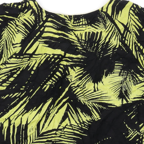 River Island Womens Black Geometric Polyester Basic T-Shirt Size 8 V-Neck - Leaf Print