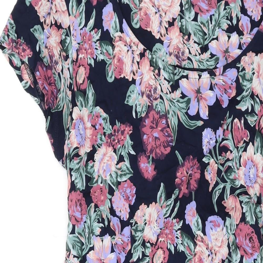 Fat Face Womens Black Floral Viscose A-Line Size 12 Scoop Neck Pullover
