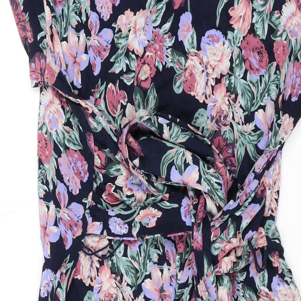 Fat Face Womens Black Floral Viscose A-Line Size 12 Scoop Neck Pullover