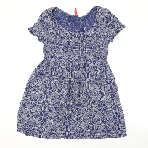 Divided by H&M Womens Blue Paisley Viscose Mini Size 6 Scoop Neck Pullover