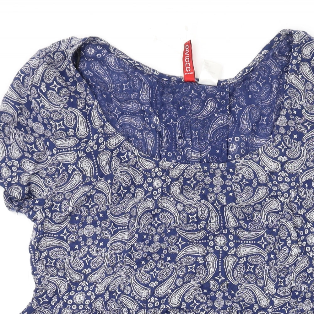 Divided by H&M Womens Blue Paisley Viscose Mini Size 6 Scoop Neck Pullover