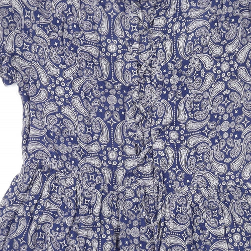 Divided by H&M Womens Blue Paisley Viscose Mini Size 6 Scoop Neck Pullover