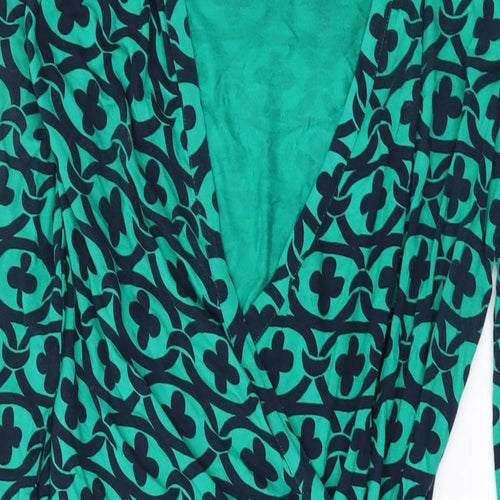 Boden Womens Green Geometric Viscose Wrap Dress Size 8 V-Neck Tie