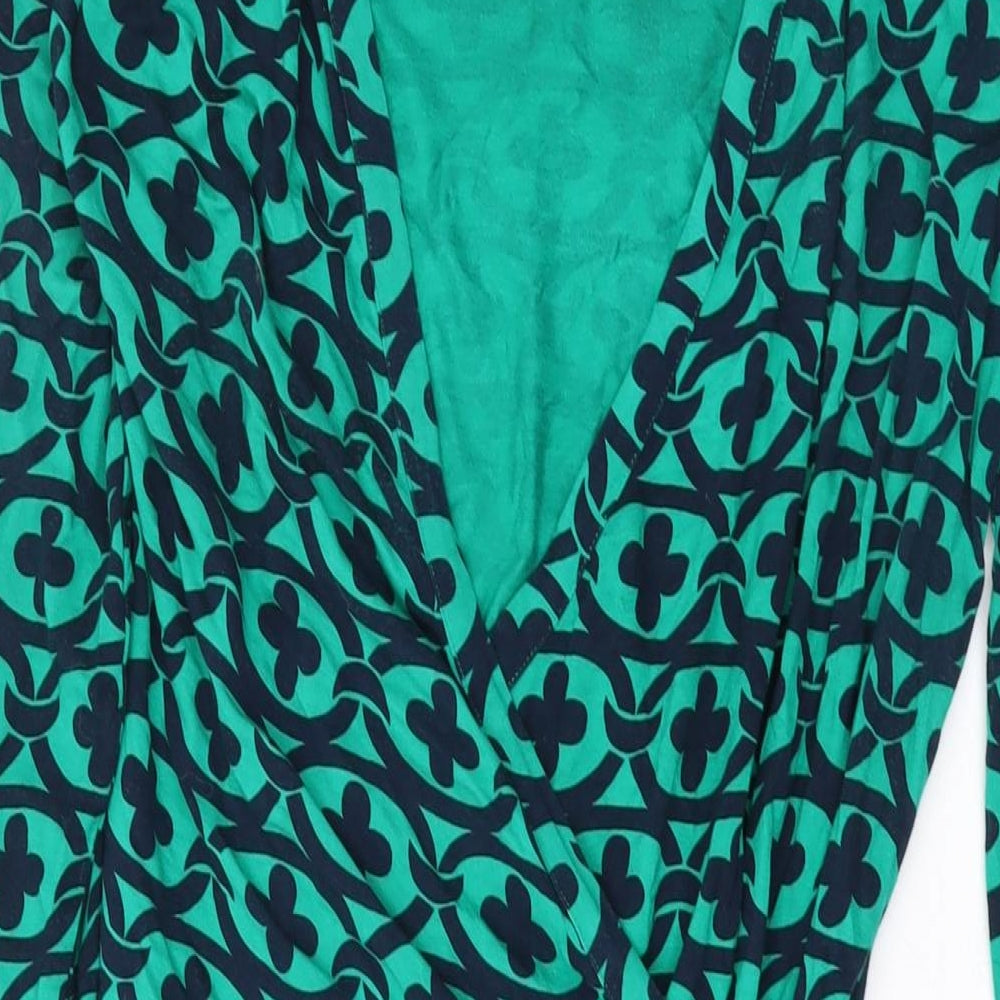 Boden Womens Green Geometric Viscose Wrap Dress Size 8 V-Neck Tie
