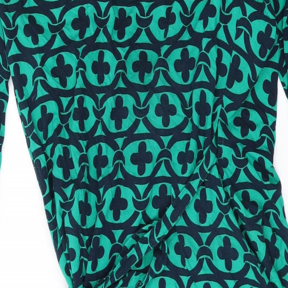 Boden Womens Green Geometric Viscose Wrap Dress Size 8 V-Neck Tie