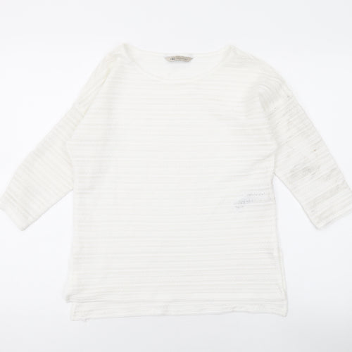 Marks and Spencer Womens White Round Neck Geometric Polyester Pullover Jumper Size 8