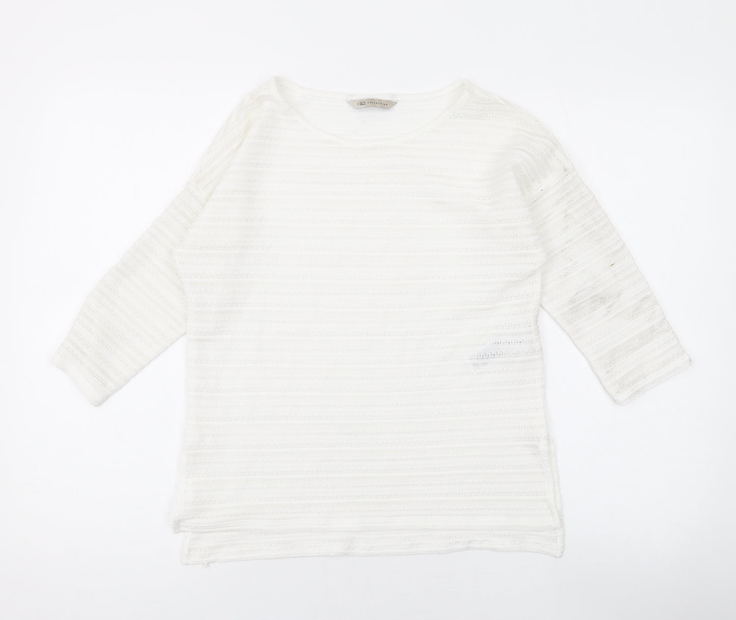 Marks and Spencer Womens White Round Neck Geometric Polyester Pullover Jumper Size 8