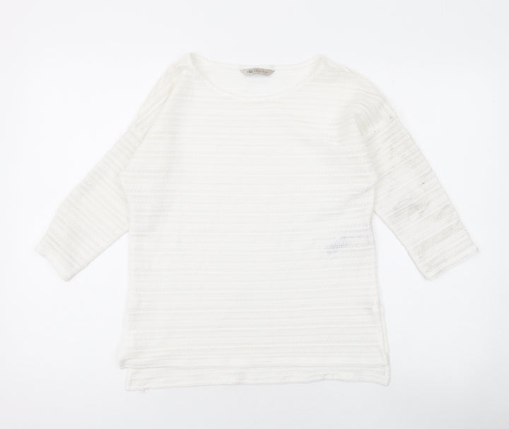 Marks and Spencer Womens White Round Neck Geometric Polyester Pullover Jumper Size 8