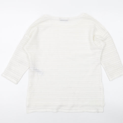 Marks and Spencer Womens White Round Neck Geometric Polyester Pullover Jumper Size 8