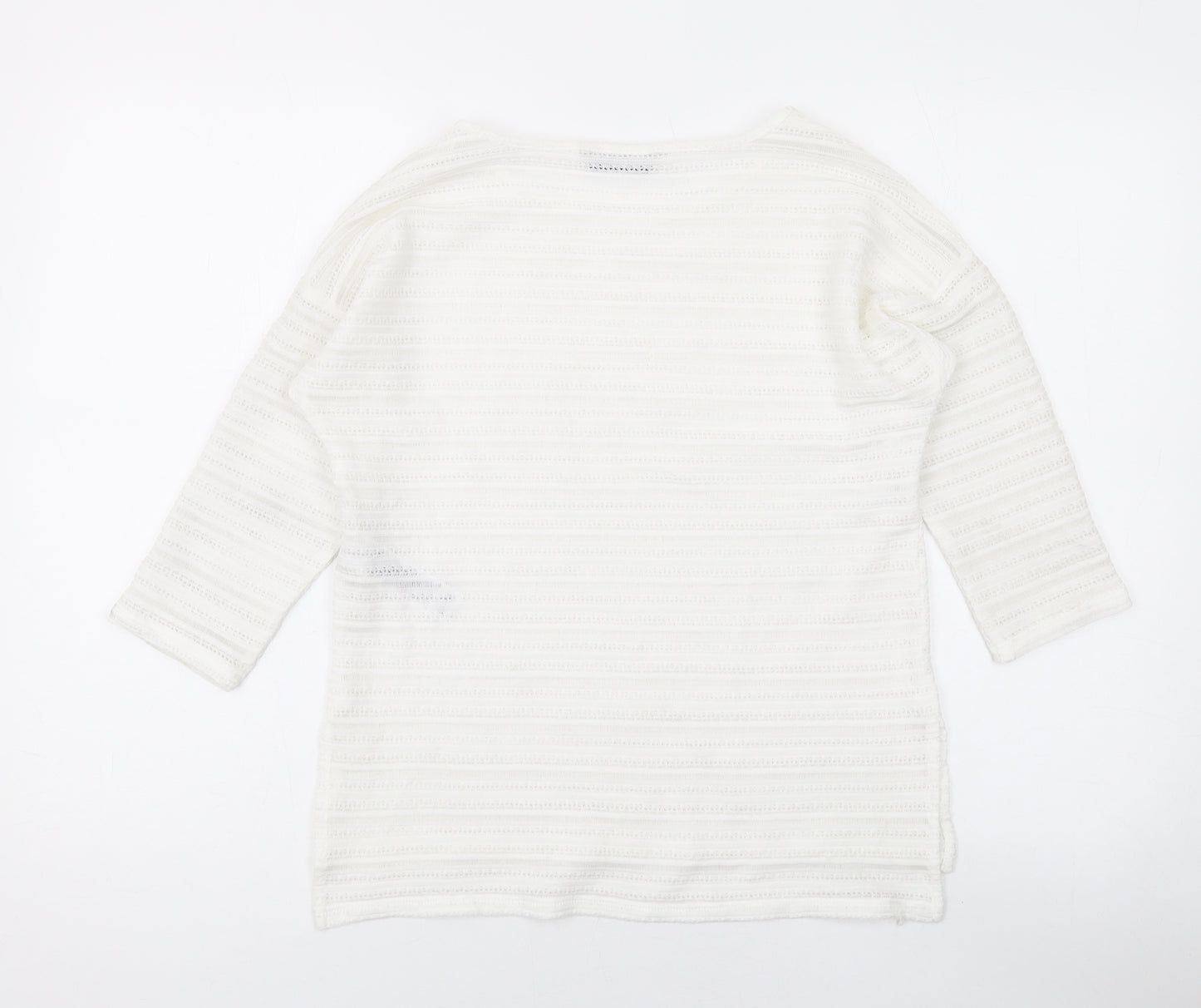 Marks and Spencer Womens White Round Neck Geometric Polyester Pullover Jumper Size 8