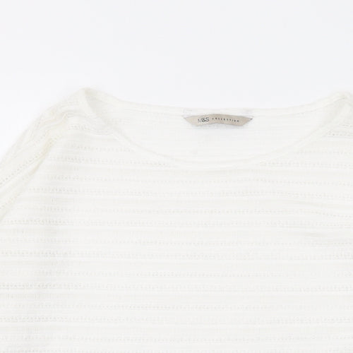 Marks and Spencer Womens White Round Neck Geometric Polyester Pullover Jumper Size 8