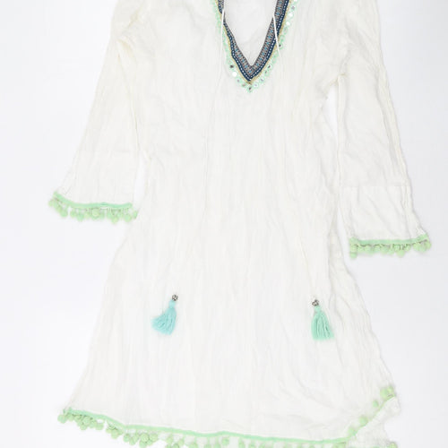 Lara Ethnics Womens White Polyester Cover Up Size S - Sequins