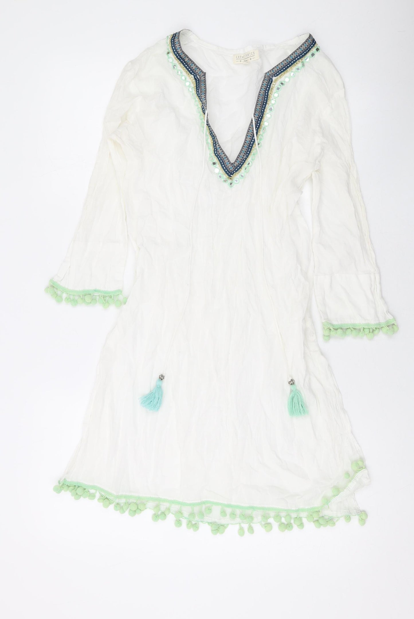 Lara Ethnics Womens White Polyester Cover Up Size S - Sequins