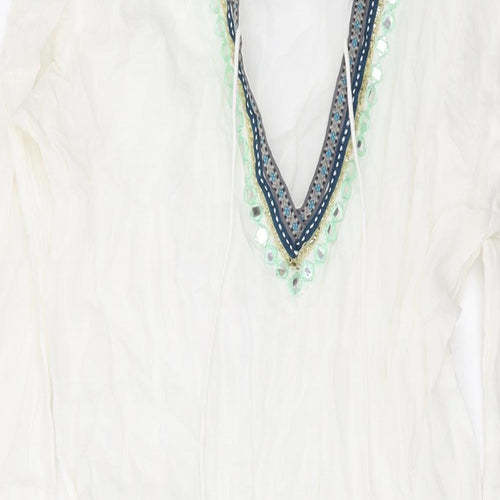 Lara Ethnics Womens White Polyester Cover Up Size S - Sequins