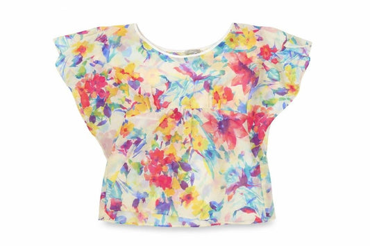 Front view of Soon women’s multicoloured floral polyester basic blouse, size UK 16, round neck