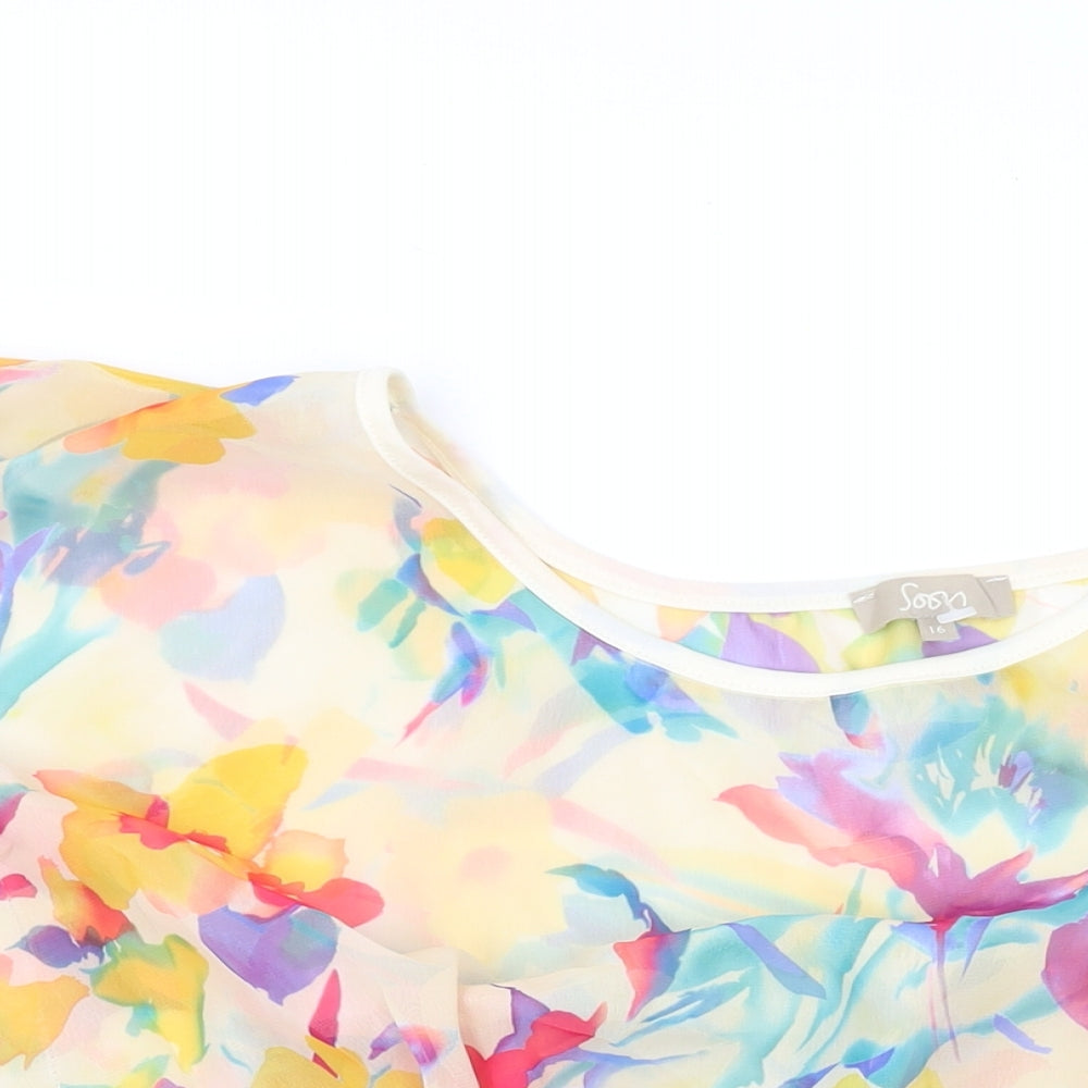 Soon Womens Multicoloured Floral Polyester Basic Blouse Size 16 Round Neck