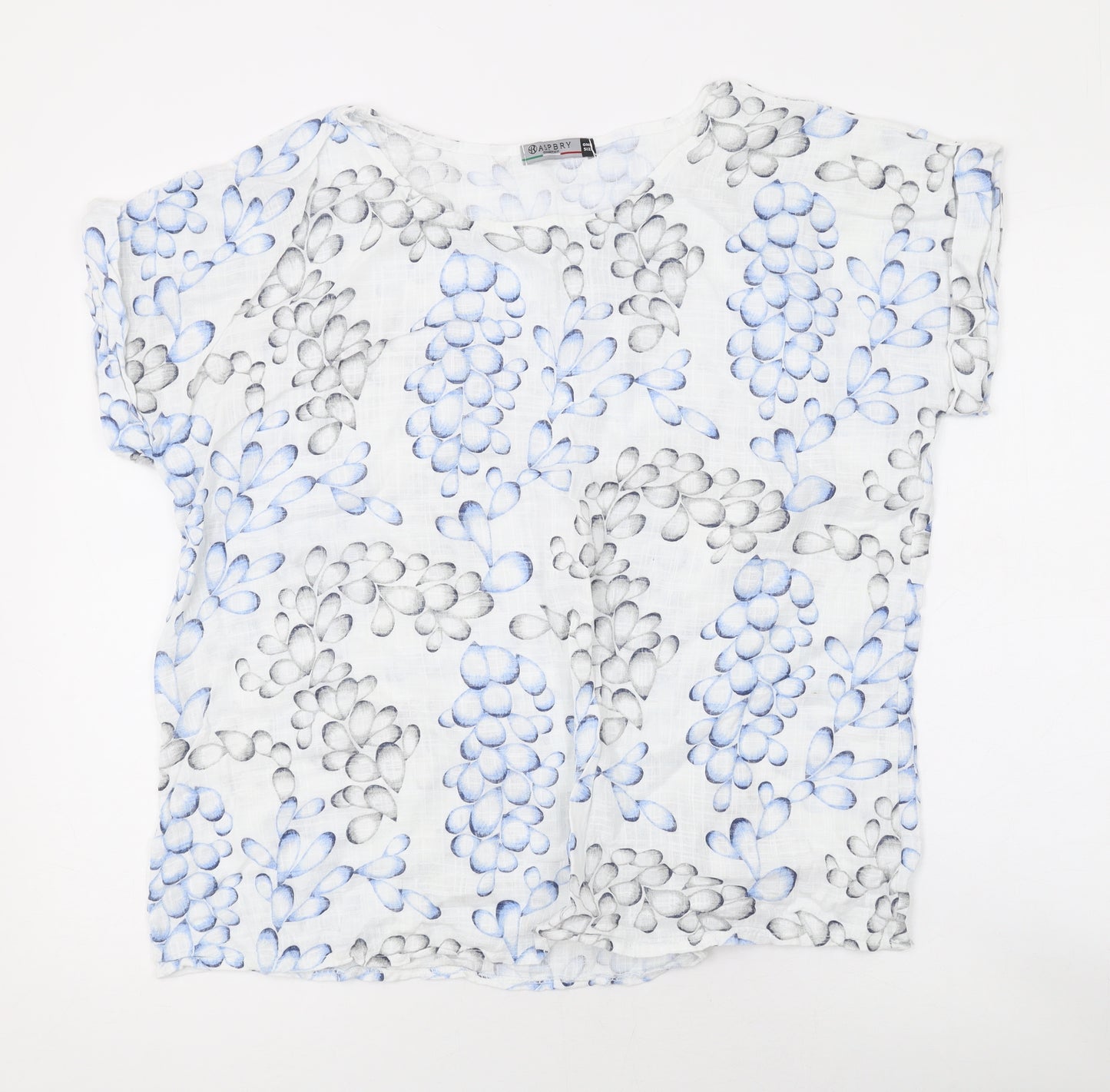 Raspberry Womens White Floral Cotton Basic T-Shirt One Size Round Neck