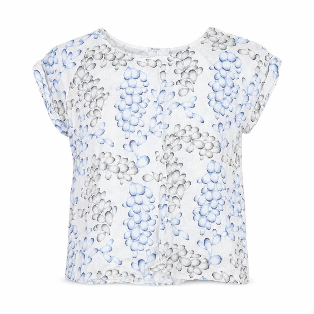 Front view of Raspberry women’s white floral cotton basic t-shirt one size round neck