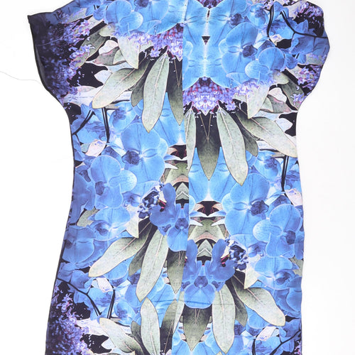 Dorothy Perkins Womens Blue Geometric Polyester T-Shirt Dress Size 8 Round Neck Pullover