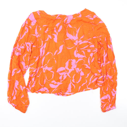 VERO MODA Womens Orange Floral Polyester Basic Blouse Size XS Round Neck