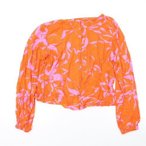 VERO MODA Womens Orange Floral Polyester Basic Blouse Size XS Round Neck