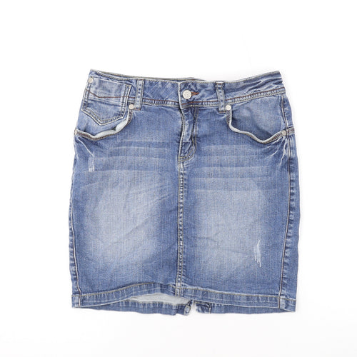 Limited Collection Womens Blue Cotton Mini Skirt Size 8 Zip