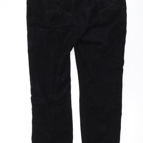 Marks and Spencer Womens Black Cotton Trousers Size 14 L27 in Regular Zip