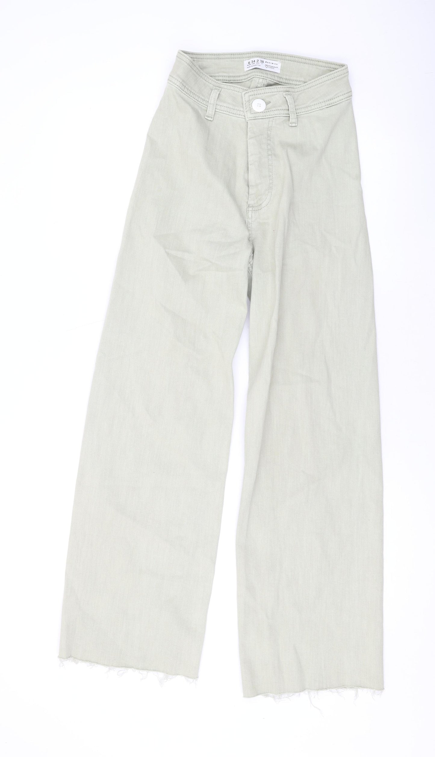 Denim & Co. Womens Green Cotton Wide-Leg Jeans Size 6 L27 in Regular Zip
