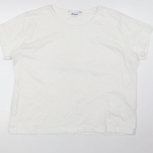 Damart Womens Ivory Cotton Basic T-Shirt Size 20 Crew Neck - Embr