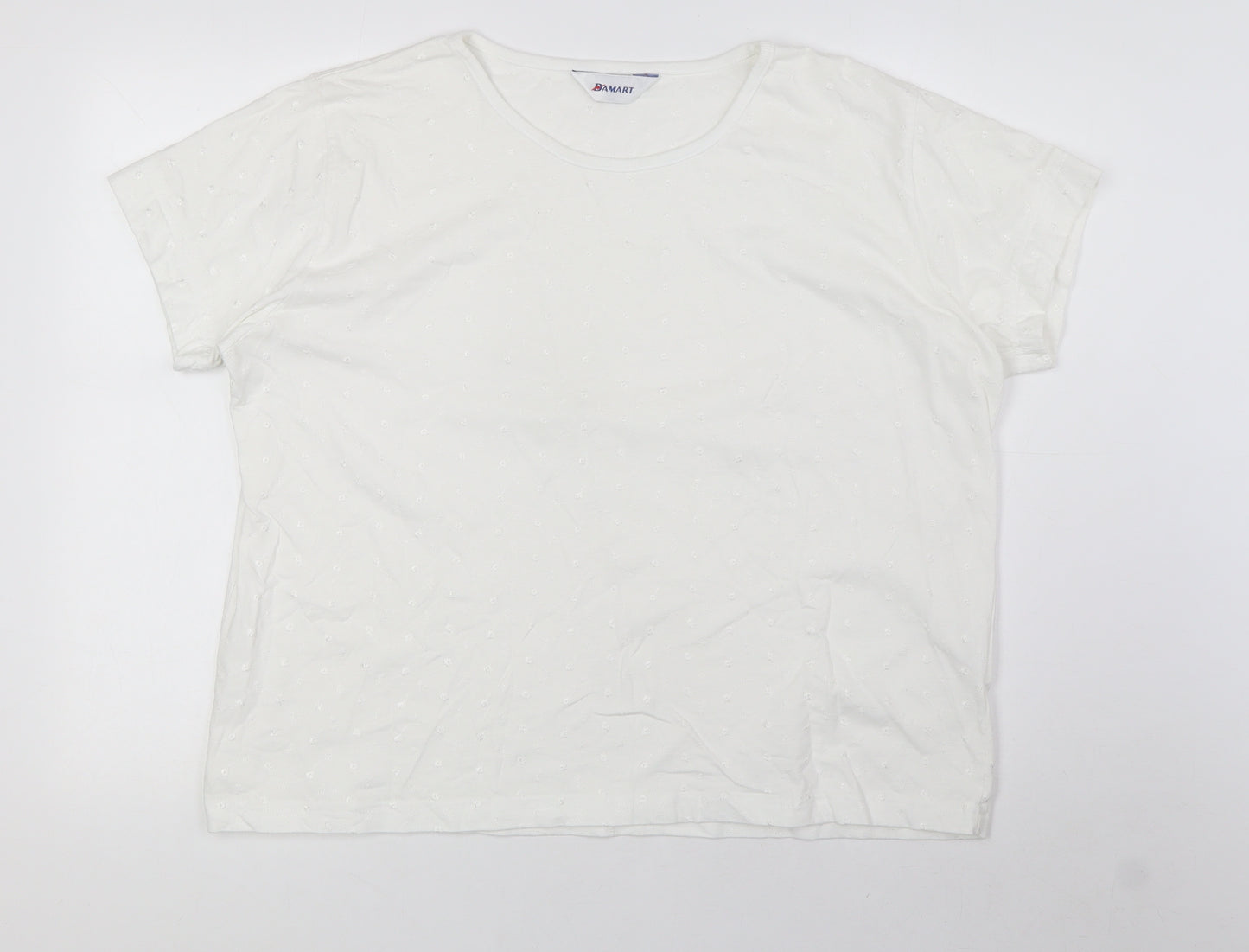 Damart Womens Ivory Cotton Basic T-Shirt Size 20 Crew Neck - Embr