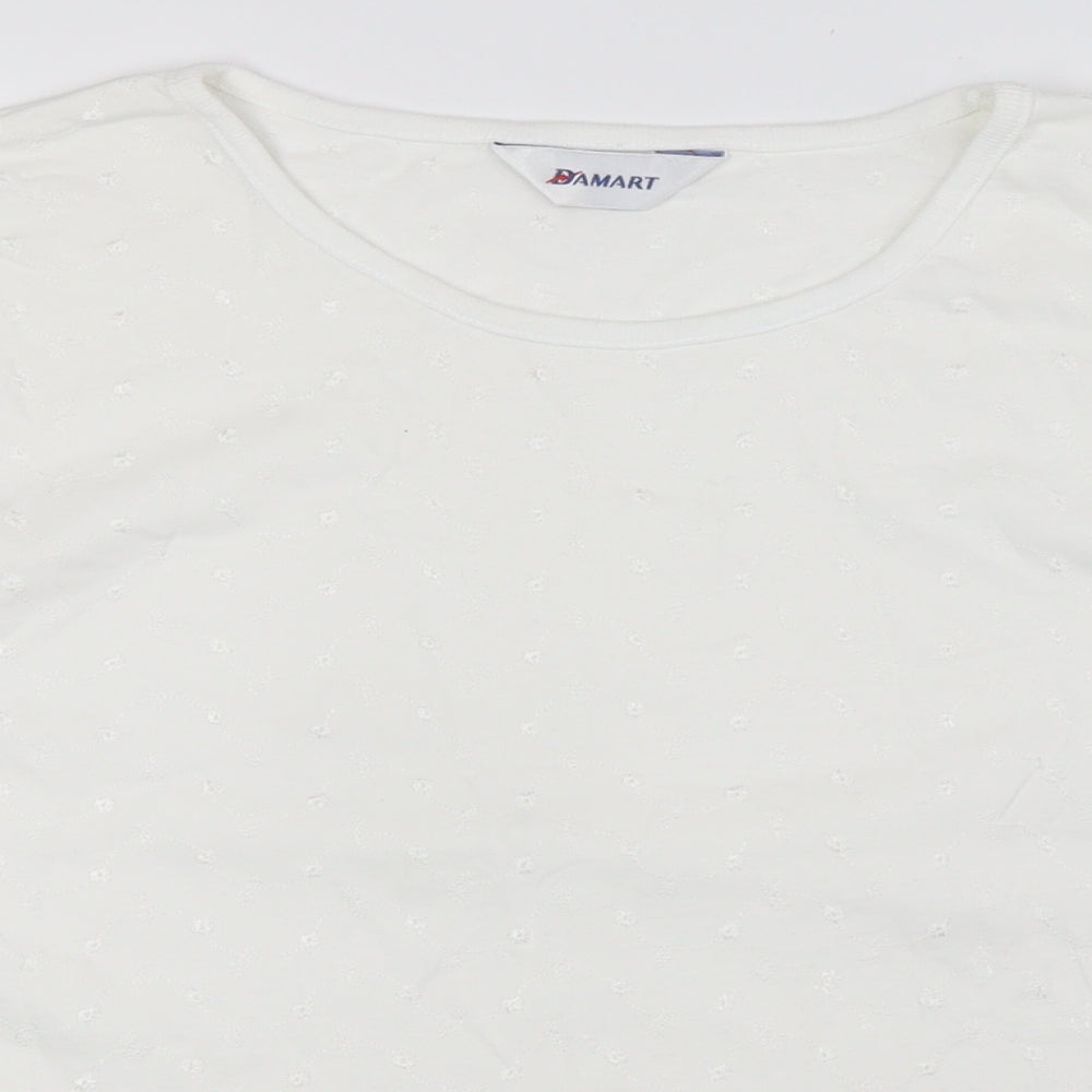 Damart Womens Ivory Cotton Basic T-Shirt Size 20 Crew Neck - Embr