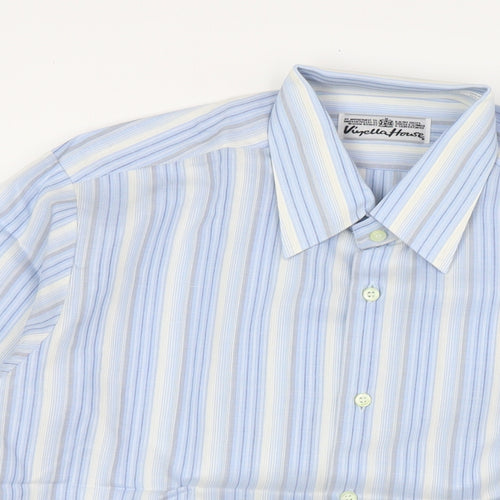 Viyella Mens Blue Striped Polyester Dress Shirt Size 16 Collared Button