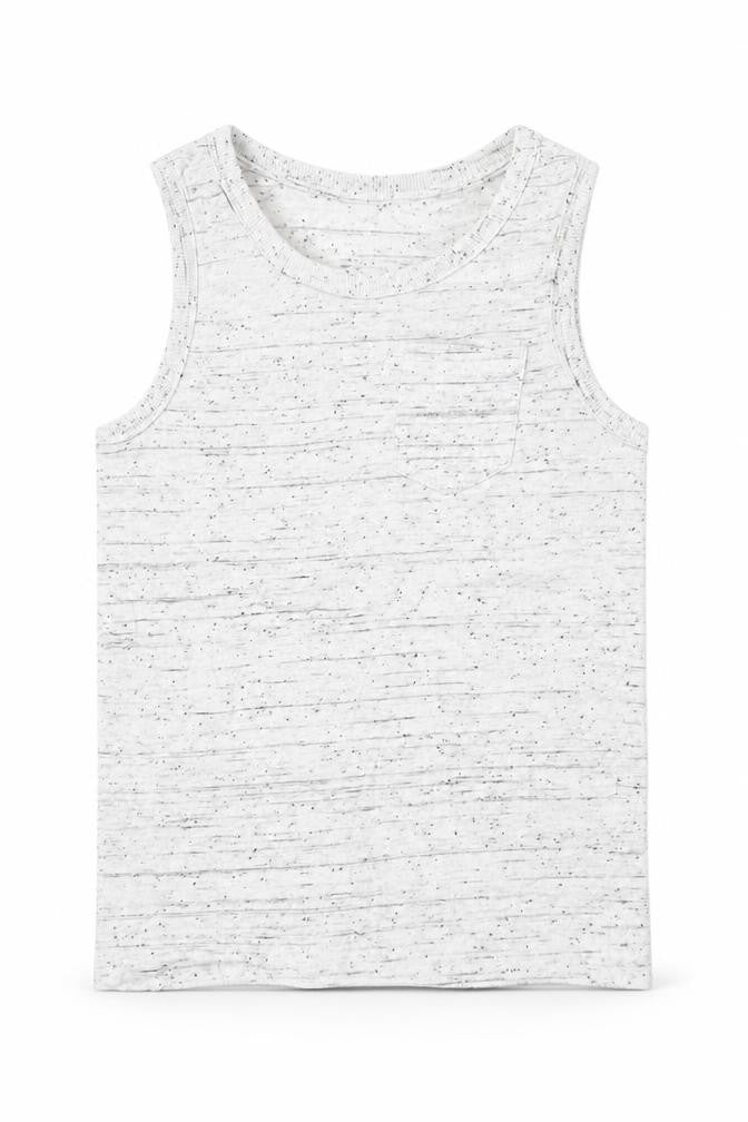 Front view of Next boys’ grey cotton basic tank, size 5, years crew neck - pocket
