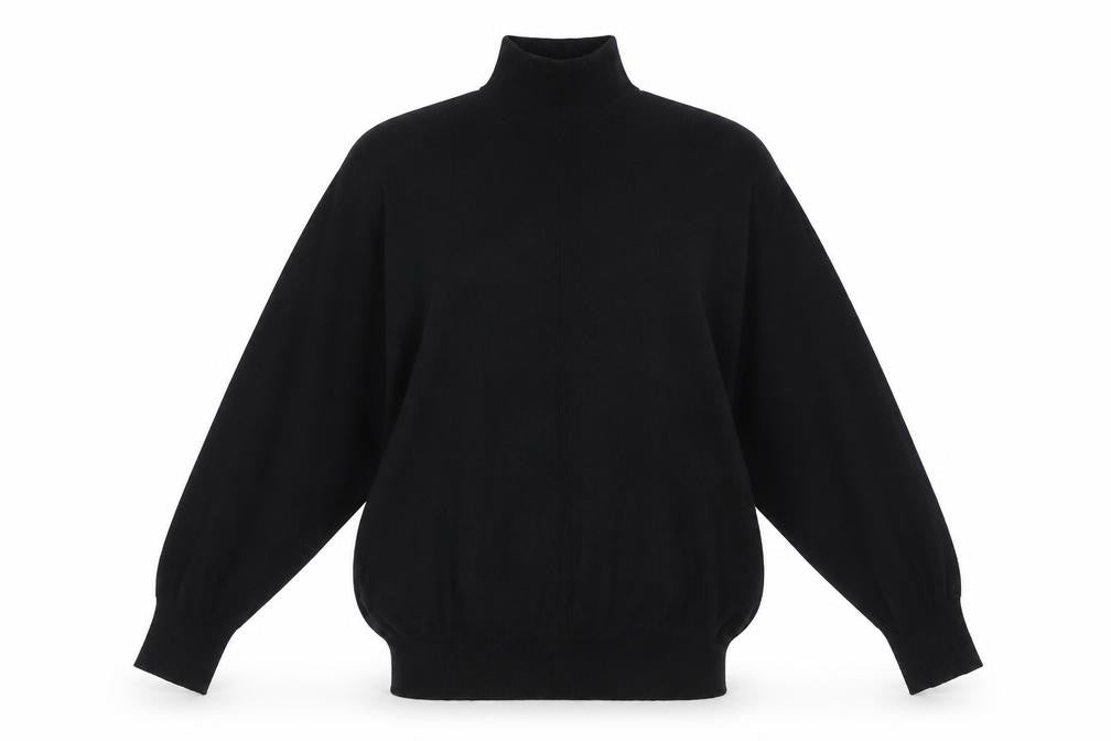 Front view of H&M women’s black mock neck polyester jumper, size XS