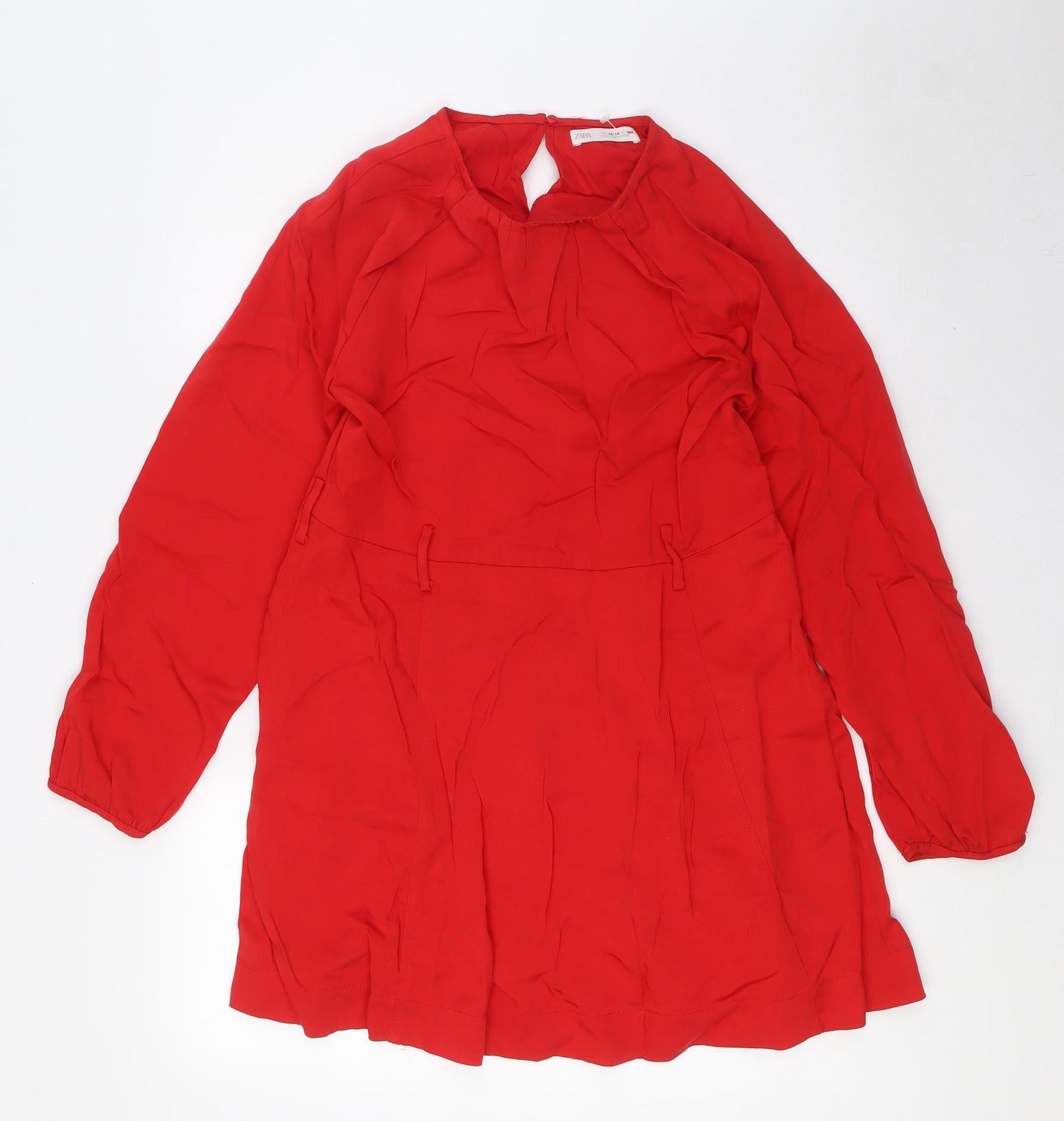 Zara Girls Red Lyocell A-Line Size 13-14 Years Round Neck Button