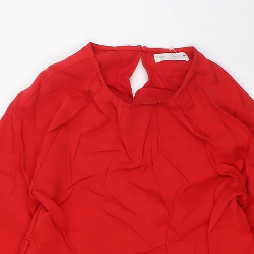 Zara Girls Red Lyocell A-Line Size 13-14 Years Round Neck Button