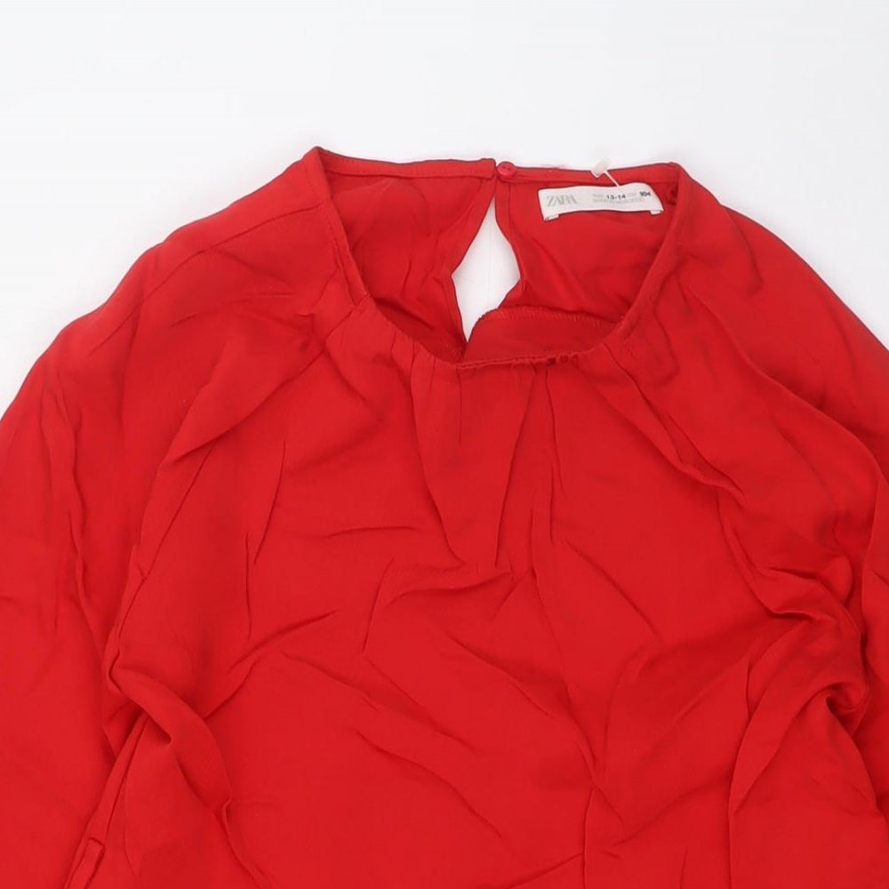 Zara Girls Red Lyocell A-Line Size 13-14 Years Round Neck Button