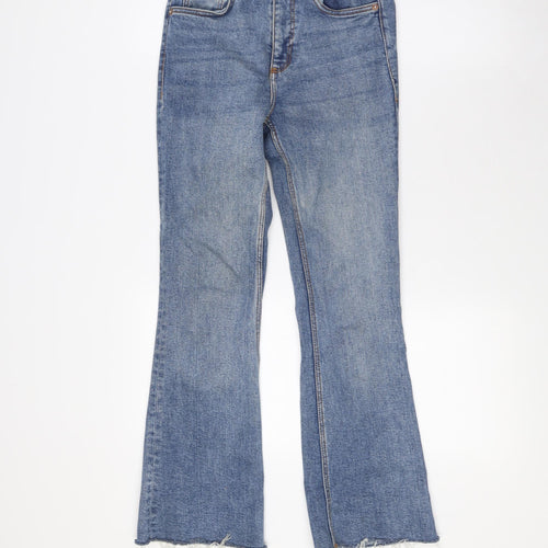 Zara Womens Blue Cotton Bootcut Jeans Size 6 L27 in Regular Zip - Raw Hem , Angle