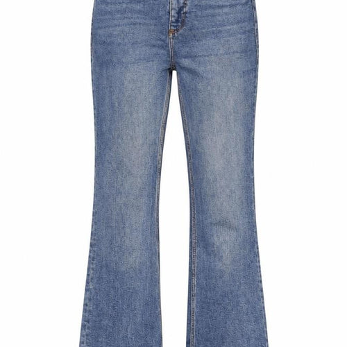 Zara Womens Blue Cotton Bootcut Jeans Size 6 L27 in Regular Zip - Raw Hem , Angle