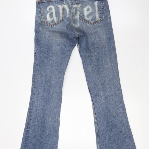 Zara Womens Blue Cotton Bootcut Jeans Size 6 L27 in Regular Zip - Raw Hem , Angle