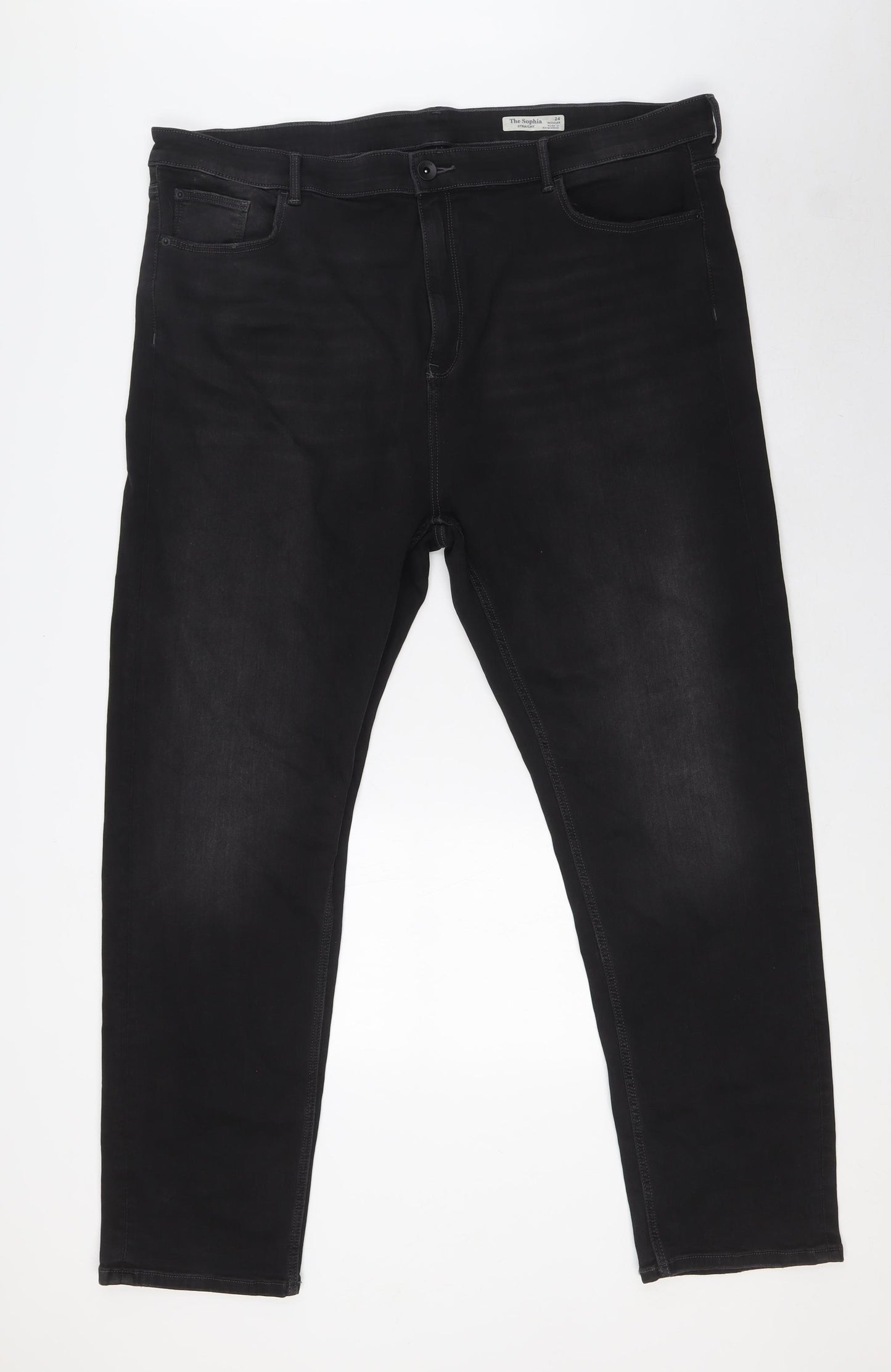 Marks and Spencer Womens Black Cotton Straight Jeans Size 24 L31 in Regular Zip