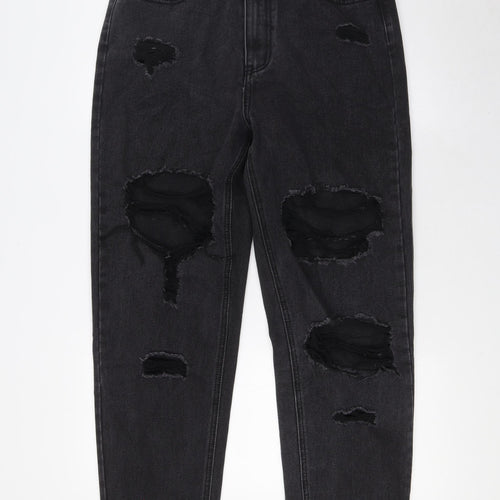 PRETTYLITTLETHING Womens Black Cotton Wide-Leg Jeans Size 12 L31 in Regular Zip