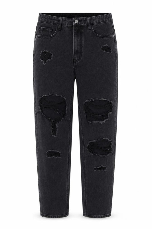 Front view of PRETTYLITTLETHING women’s black cotton wide-leg jeans, size UK 12, 31-inch leg regular zip