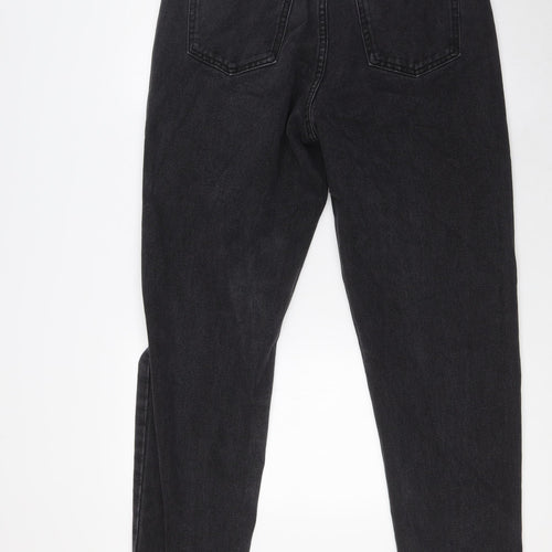 PRETTYLITTLETHING Womens Black Cotton Wide-Leg Jeans Size 12 L31 in Regular Zip