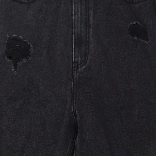 PRETTYLITTLETHING Womens Black Cotton Wide-Leg Jeans Size 12 L31 in Regular Zip